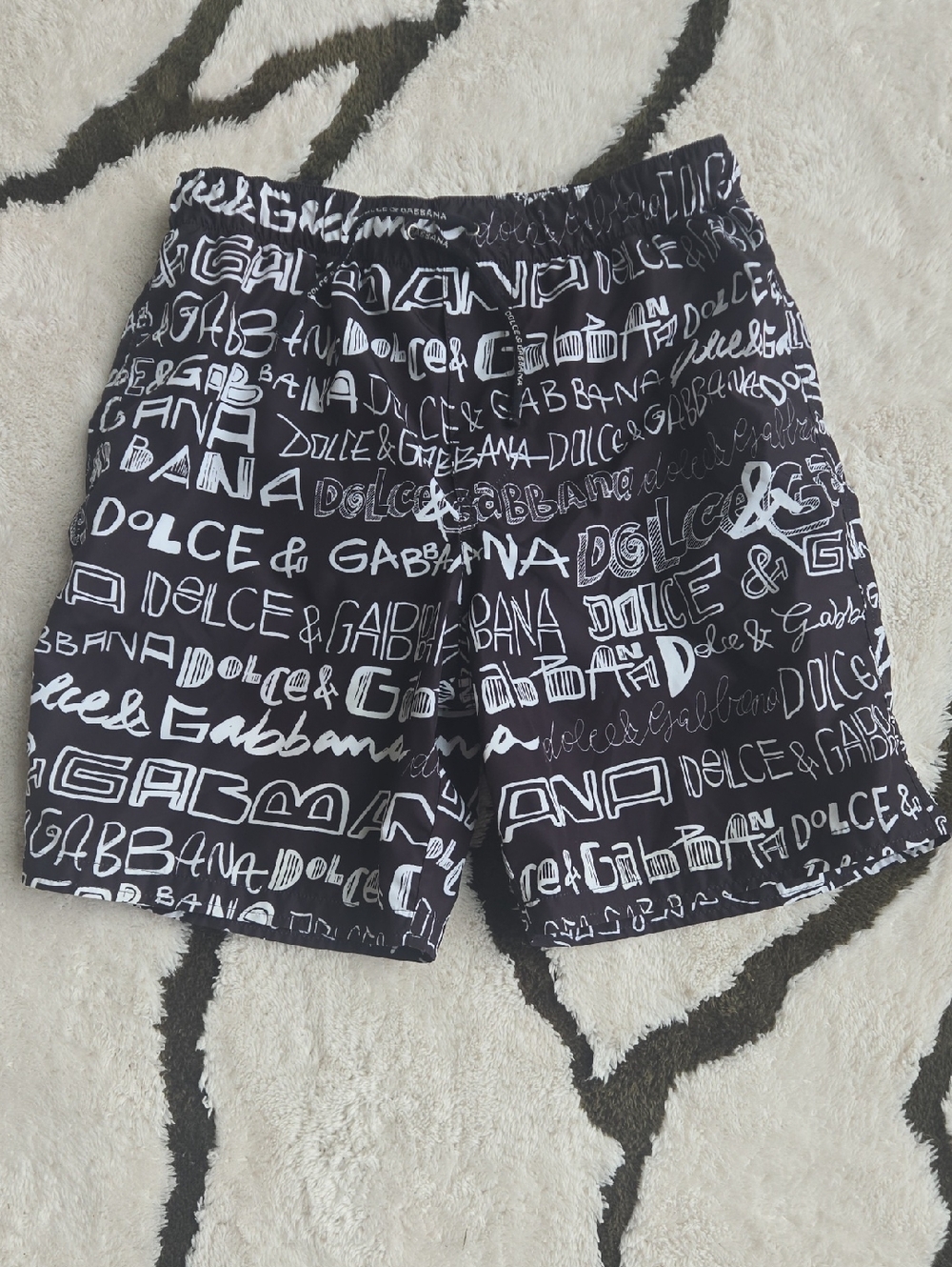 Dolce & Gabbana Black and White Logo-Print Swim Shorts
